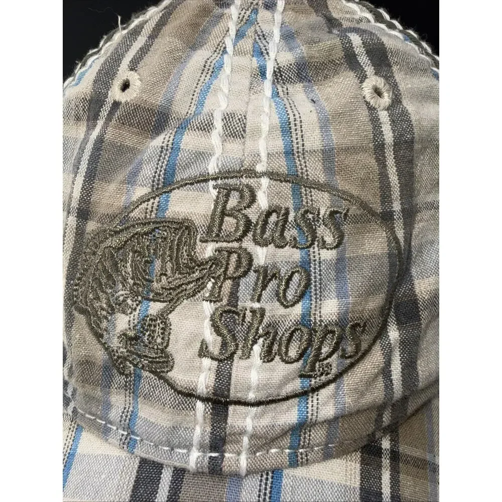 Bass Pro Shops Plaid Baseball Hat Brown Blue Adjustable Buckle Strap Cap